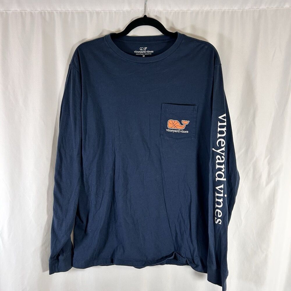 Vineyard Vines Shirt Men's Medium Blue Basketball Long Sleeve Crew Neck